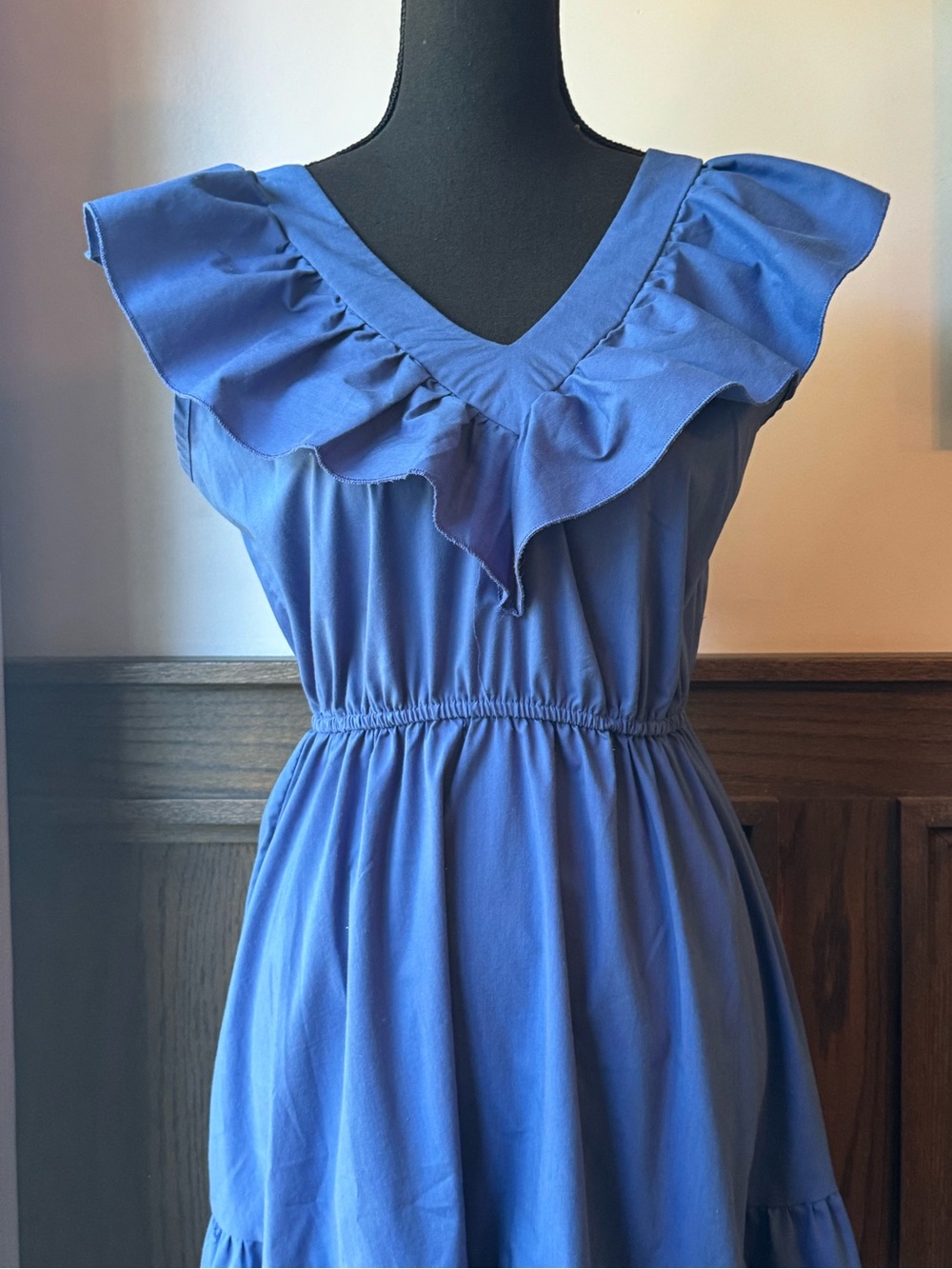 Indigo Rose Women's Blue Ruffle V-Neck Tiered Midi Dress small - Picture 6 of 8